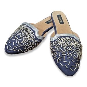 Beaded Confetti Mules Navy Size 6